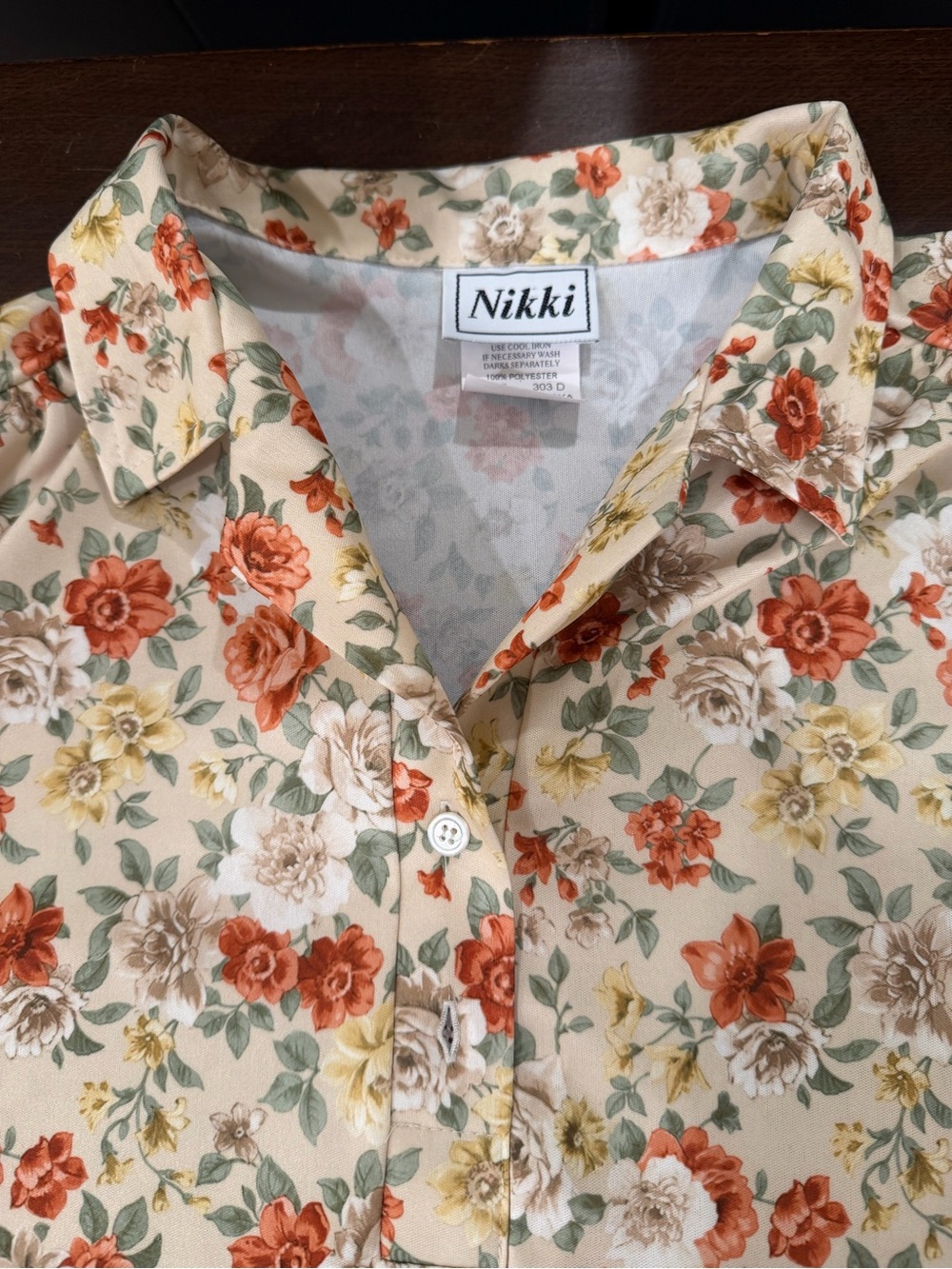 Women's Beige Floral Long-Sleeve Blouse - Picture 6 of 9